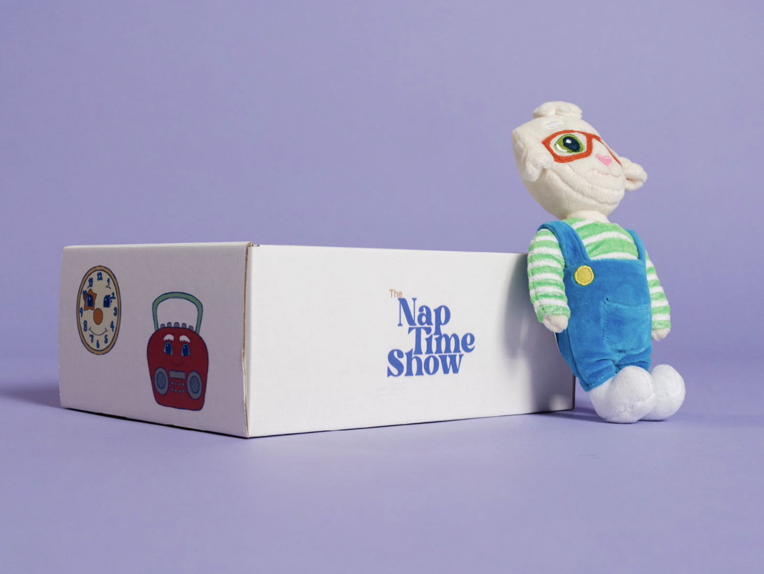 The Nap Time Show welcome box with Bahb the Sheep plush toy